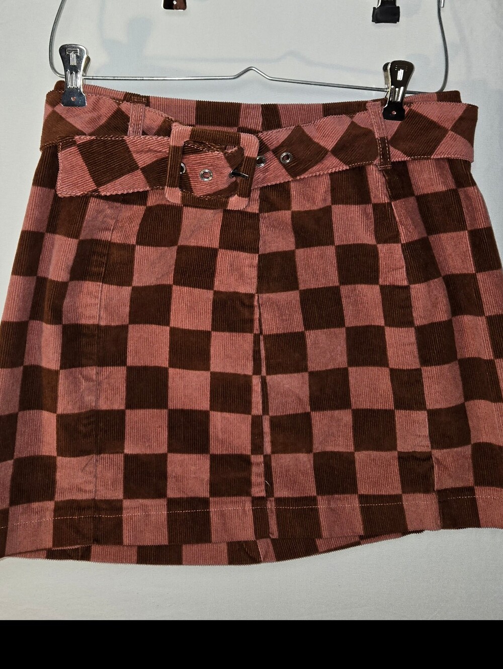 Wild Fable US Womens Size 6 Cordoroy Check Straight Mini Skirt Zip Belt Maroon